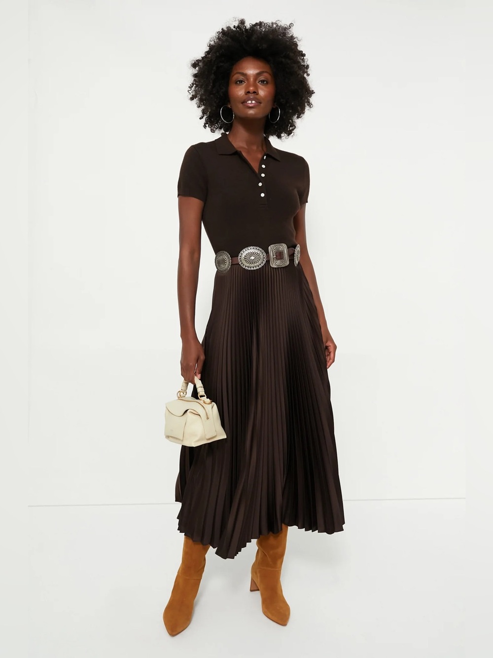 Polo Ralph Lauren brown wool cashmere silk Polo pleated dress